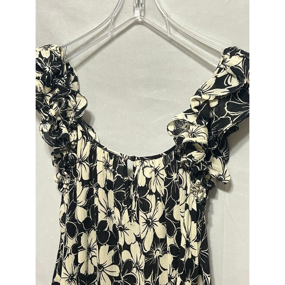 The Great Black White Floral Ruffle Maxi Dress Scoop Neck Size 1 - Small - Picture 16 of 16